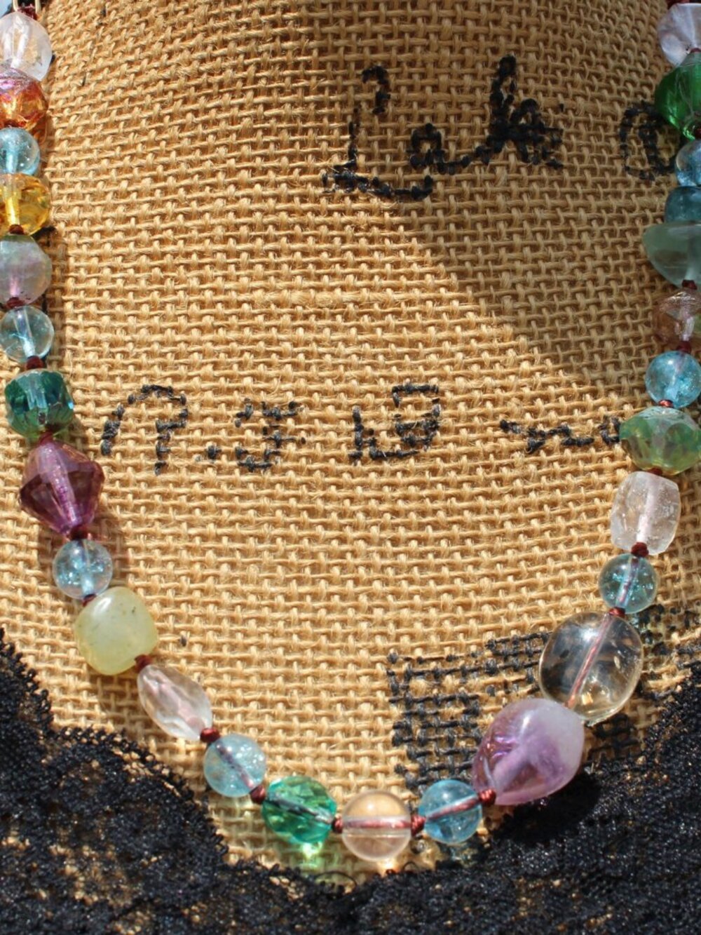Gemstone Tapestry Beaded Jewelry Rainbow Colors Statement Necklace